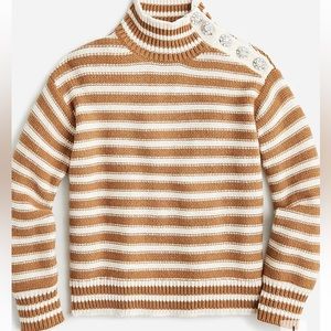 NWT JCrew Cable-knit Mockneck Pullover in Stripe with Jewel Buttons